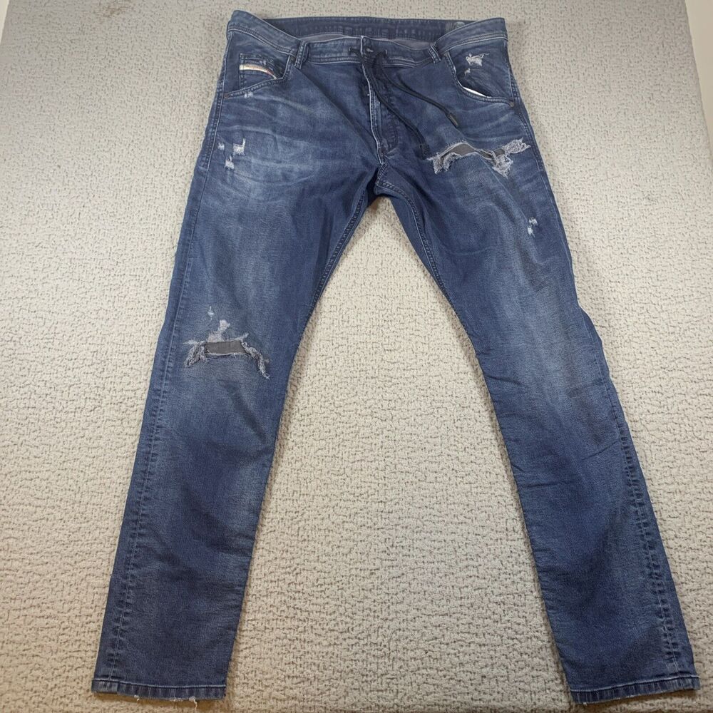 Diesel Krooley Distressed Jogger Sweatpant Jeans - Men's Size 40x32 Blue FLAW